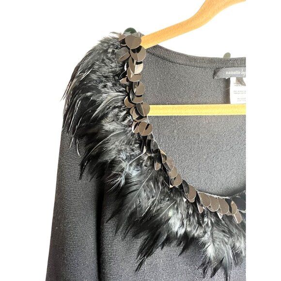 VTG Large Boho Fairy Babydoll Preppy Black Feather Embellished Merino Wool Dress - Picture 6 of 10